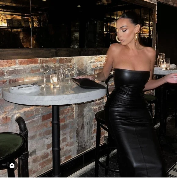 Zara Strapless Faux Leather Midi Dress - Picture 5 of 14